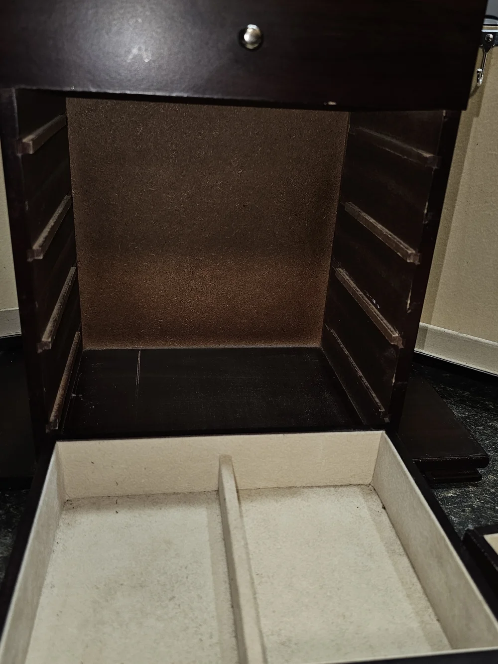 Antique Wood Jewelry Organizer Chest in Med Brown Finish